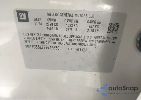 2015 Chevrolet Malibu 1Lt from USA, damaged, VIN 1G11C5SL7FF215650